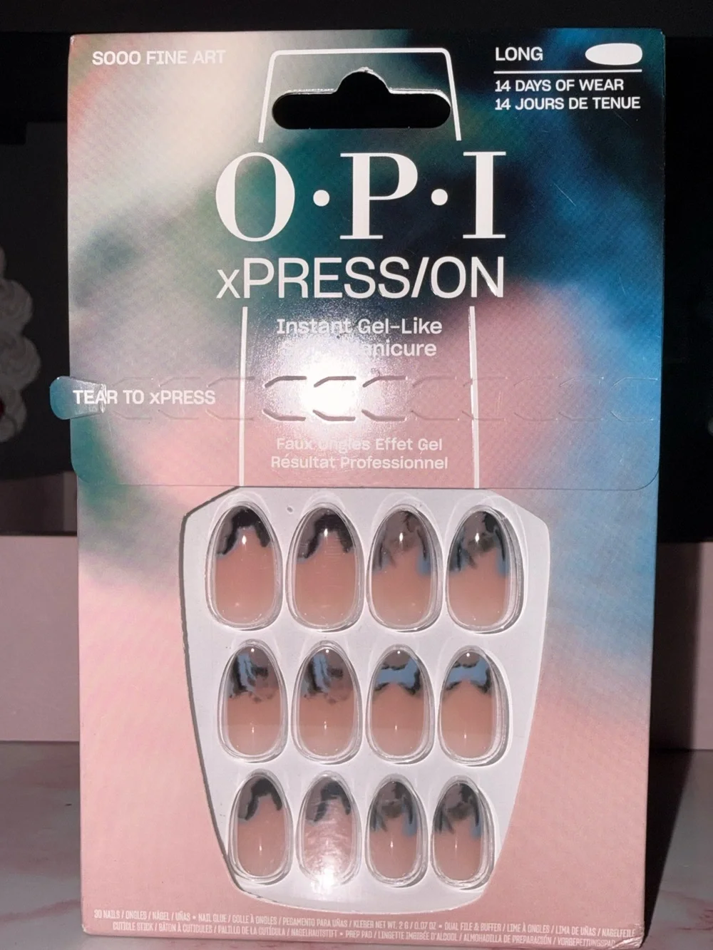 OPI xPRESS/ON Nude Press-On Nails with Black Tips “So Fine Art”